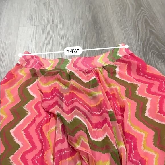 Sundance Pink, Green, Orange Zig Zag Chevron Print Flowy Maxi Skirt Size 10 - Picture 11 of 12